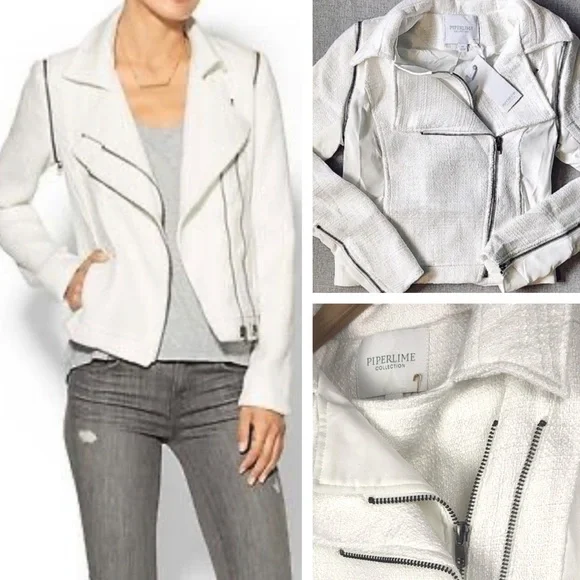 PIPERLIME Moto Tweed Blazer Jacket Zipper Vest Jacket - Picture 6 of 8